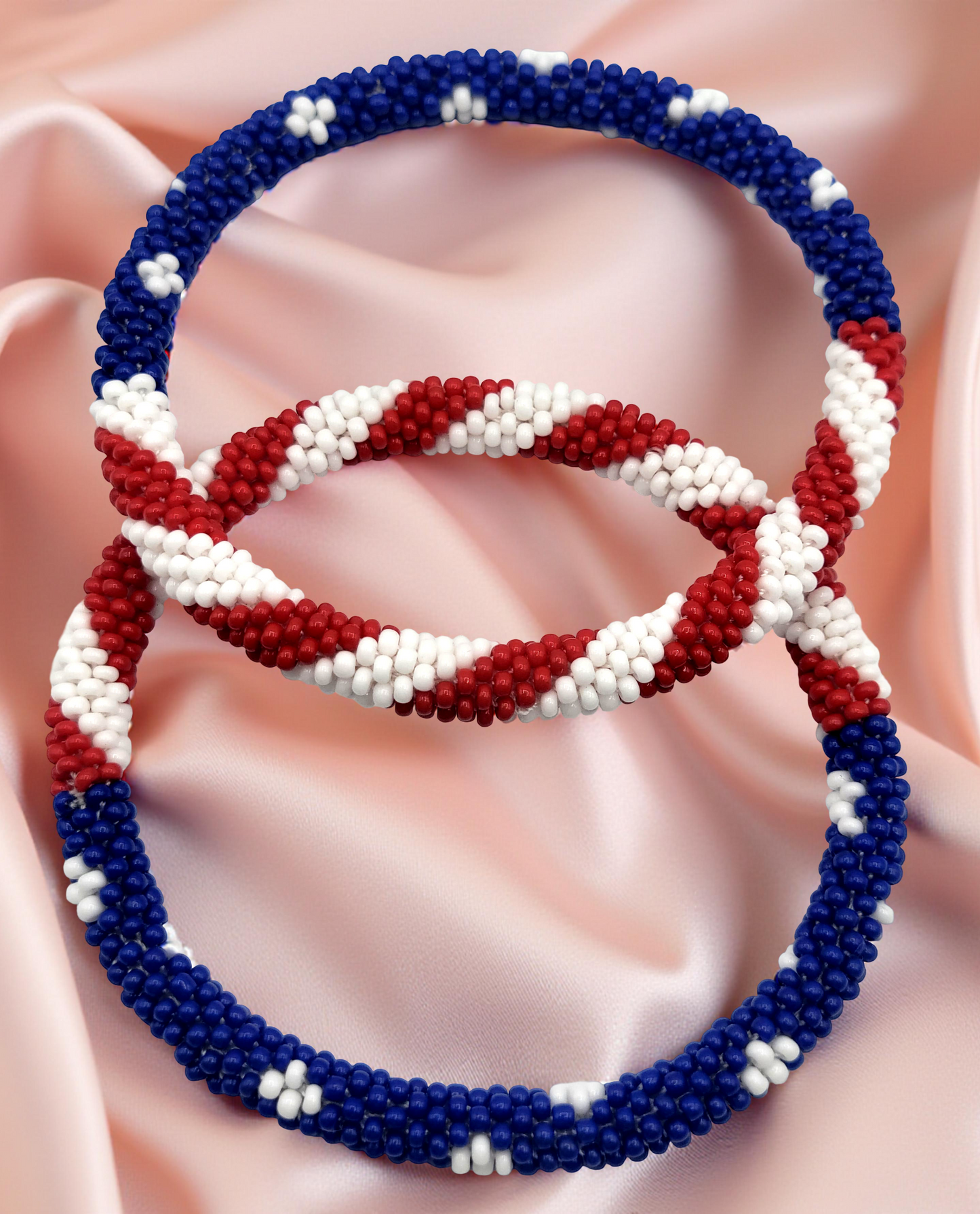 Wholesale 100 Pcs of American flag Design Patriotic Color Boho Beaded Bracelets – Handmade Nepal Seed Bead Bangles | Women’s Fashion Jewelry