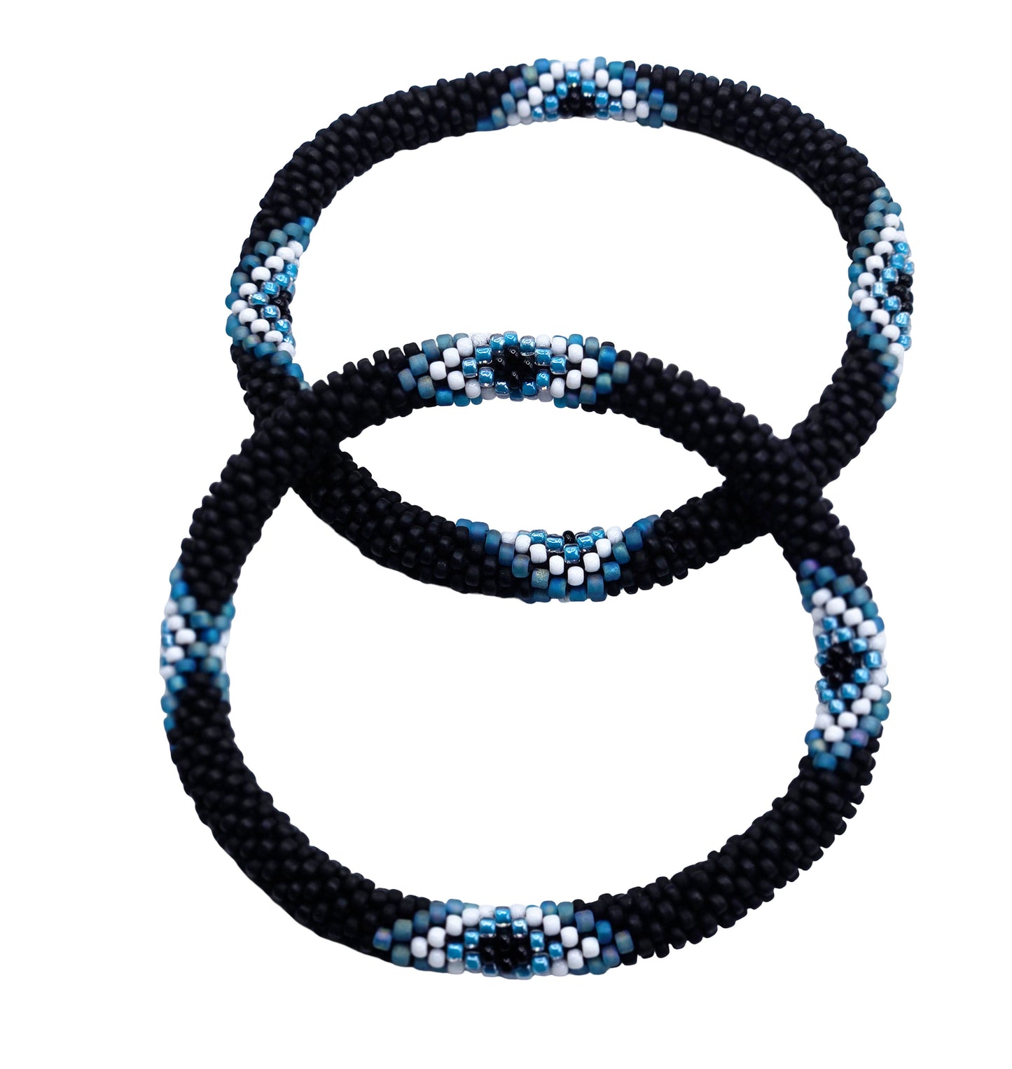 Boho Beaded Bracelets – Set of 2 Handmade Nepal Seed Bead Black Color Crochet Bracelets | Women’s Fashion Jewelry