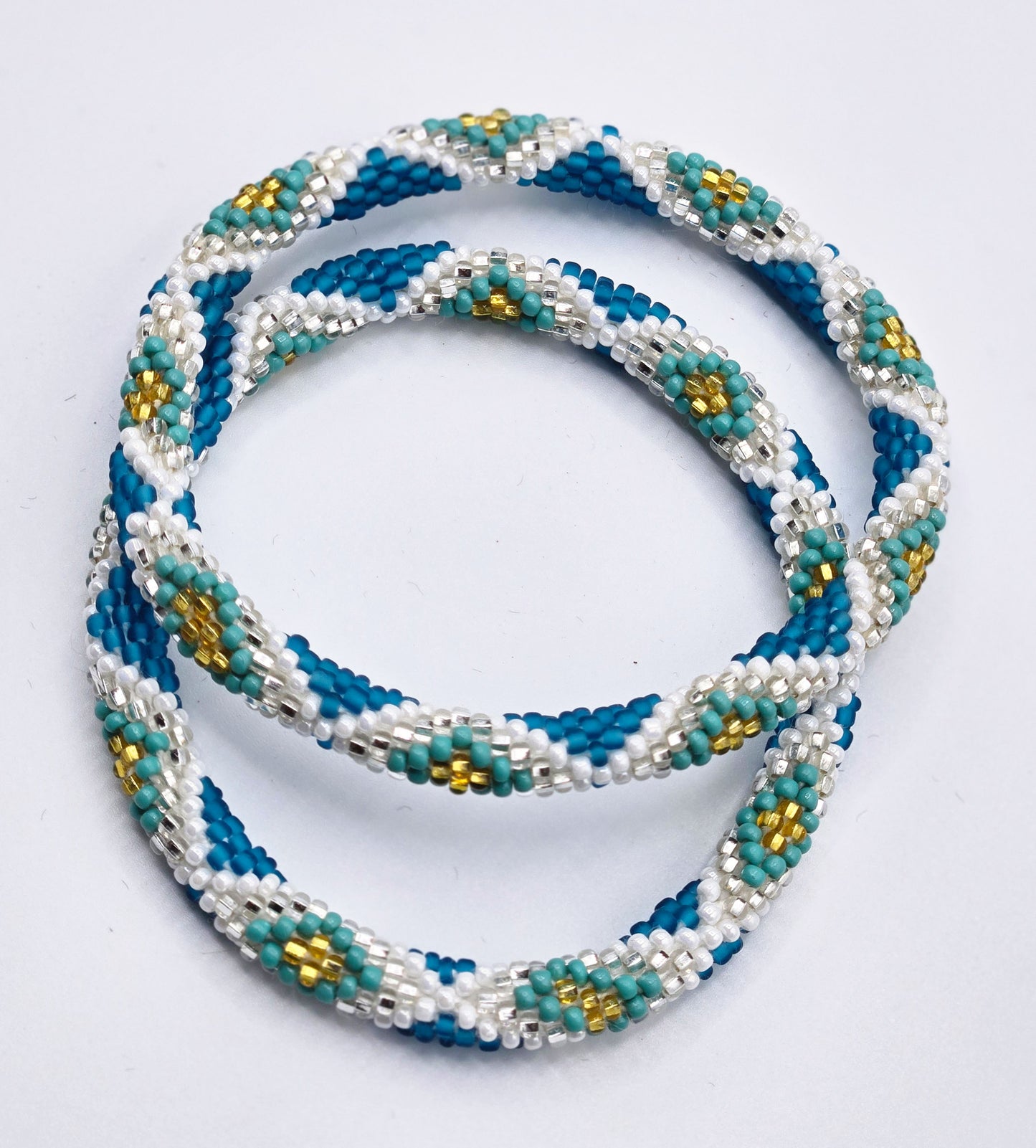 Boho Beaded Bracelets – Set of 2 Handmade Nepal Seed Bead Blue Color Crochet Bracelets | Women’s Fashion Jewelry