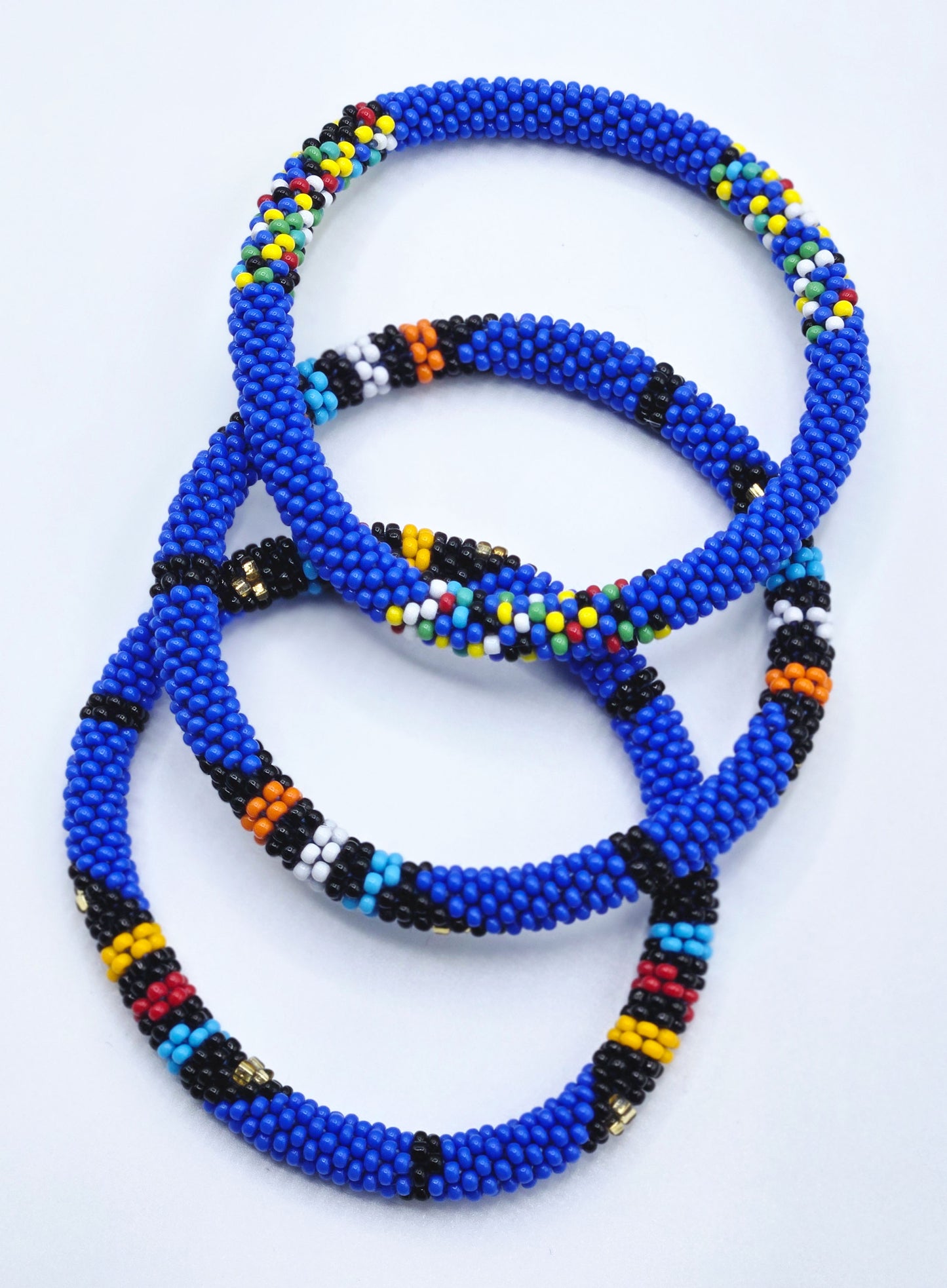 Boho Beaded Bracelets – Set of 3 Handmade Nepal Seed Bead Blue Color Crochet Bracelets | Women’s Fashion Jewelry