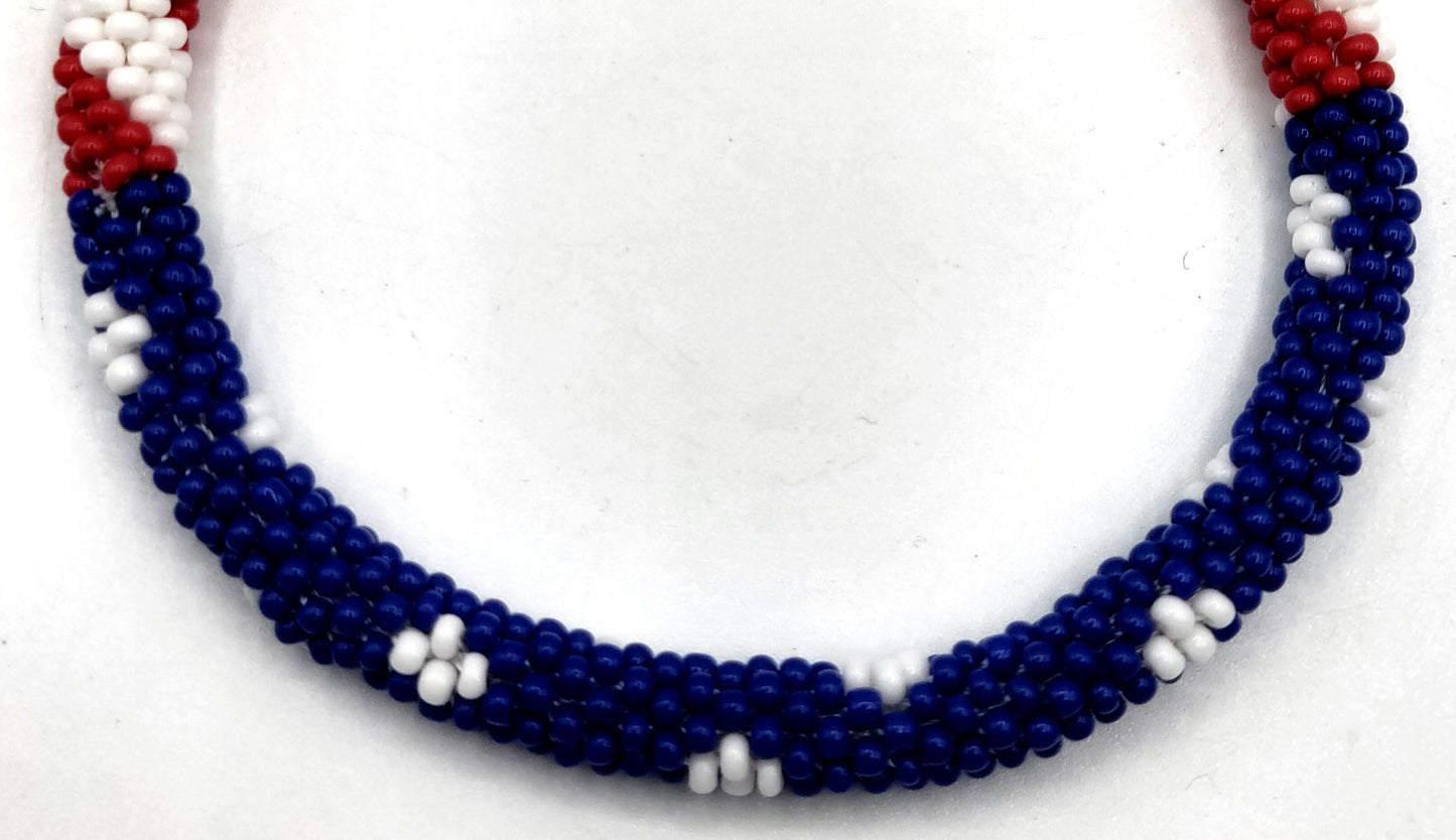 Wholesale 100 Pcs of American flag  Design Patriotic Color Boho Beaded Bracelets – Handmade Nepal Seed Bead Bangles | Women’s Fashion Jewelry