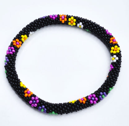Boho Beaded Bracelets – Set of 2 Handmade Nepal Seed Bead Flower Design Bracelets | Women’s Fashion Jewelry