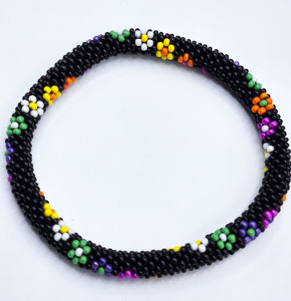 Boho Beaded Bracelets – Set of 2 Handmade Nepal Seed Bead Flower Design Bracelets | Women’s Fashion Jewelry