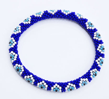 Boho Beaded Bracelets – Set of 2 Handmade Nepal Seed Bead Blue Evil Eye Bracelets | Women’s Fashion Jewelry