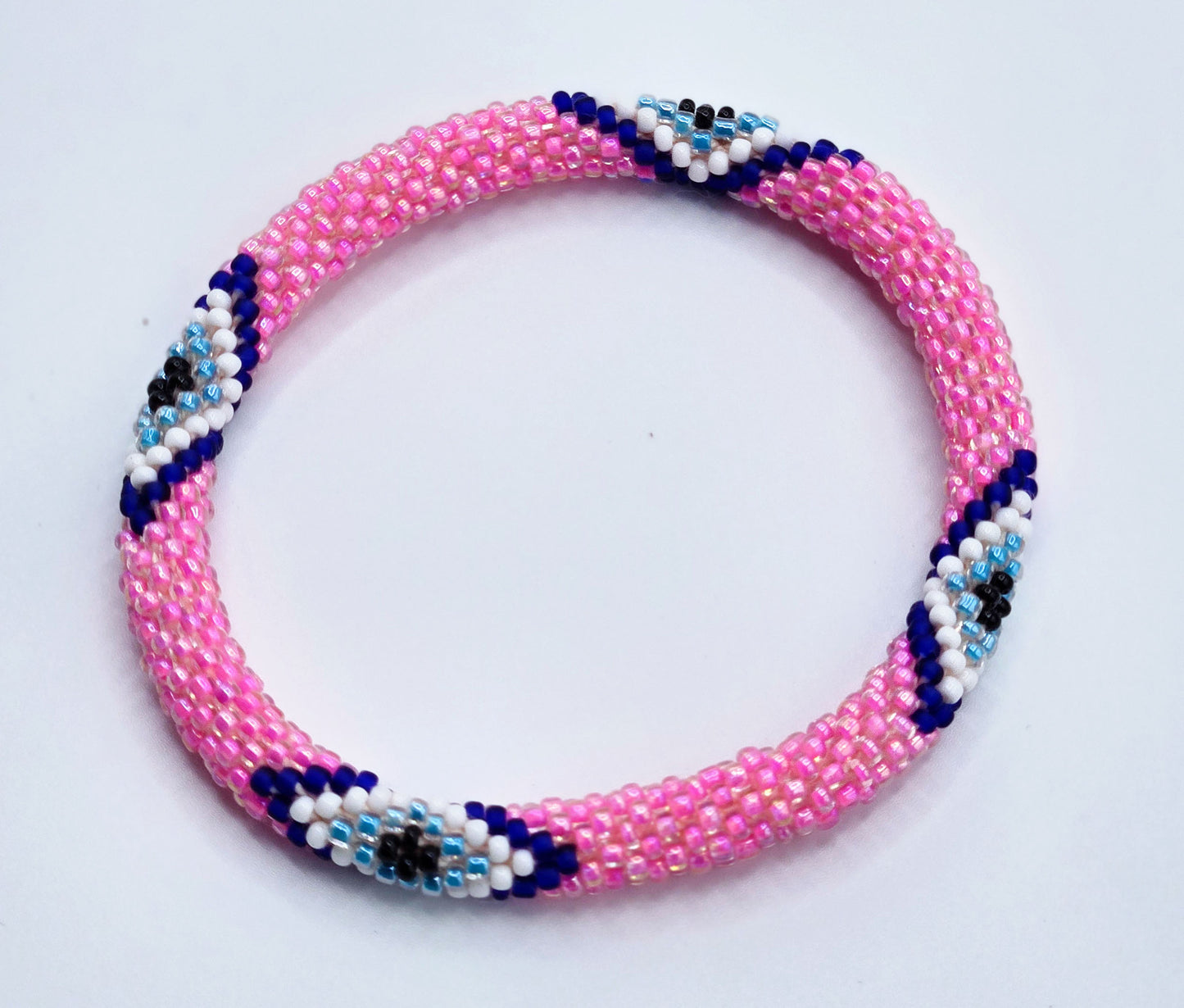 Boho Beaded Bracelets – Set of 2 Handmade Nepal Seed Bead Blue Evil Eye in a Pink Bracelets | Women’s Fashion Jewelry