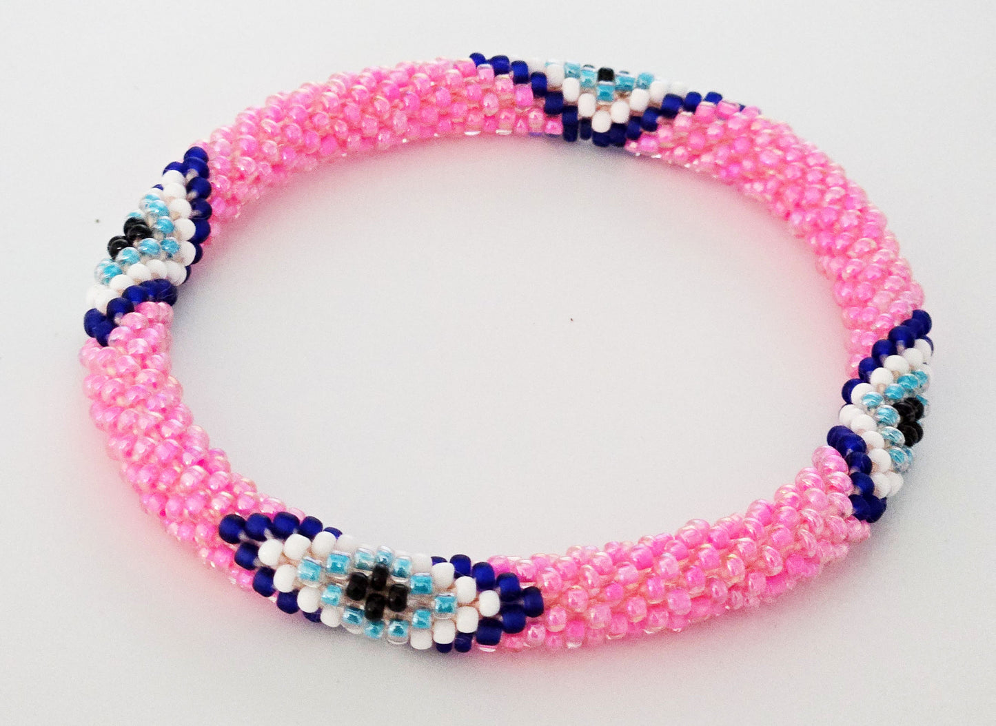 Boho Beaded Bracelets – Set of 2 Handmade Nepal Seed Bead Blue Evil Eye in a Pink Bracelets | Women’s Fashion Jewelry
