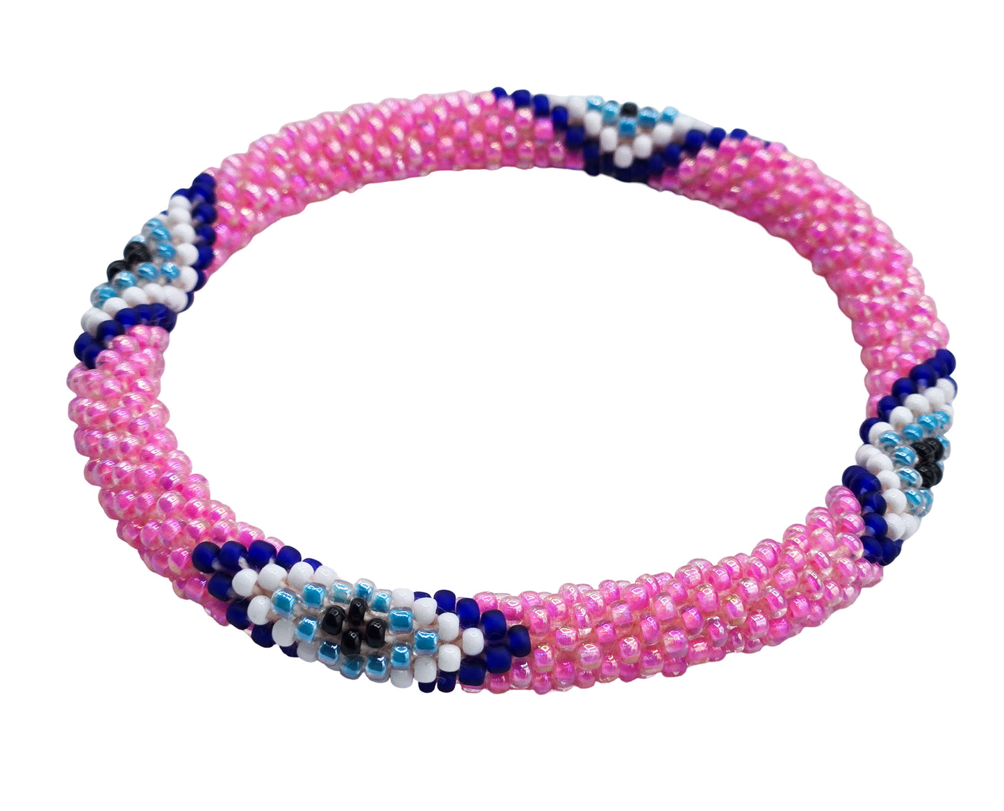 Boho Beaded Bracelets – Set of 2 Handmade Nepal Seed Bead Blue Evil Eye in a Pink Bracelets | Women’s Fashion Jewelry