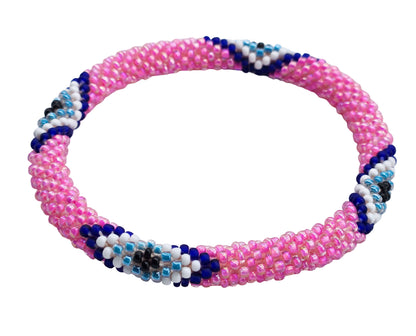 Boho Beaded Bracelets – Set of 2 Handmade Nepal Seed Bead Blue Evil Eye in a Pink Bracelets | Women’s Fashion Jewelry