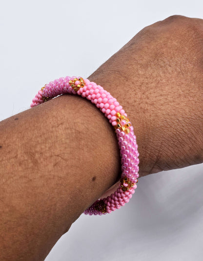 Boho Beaded Bracelets – Set of 2 Handmade Nepal Seed Bead PINK Bracelets | Women’s Fashion Jewelry