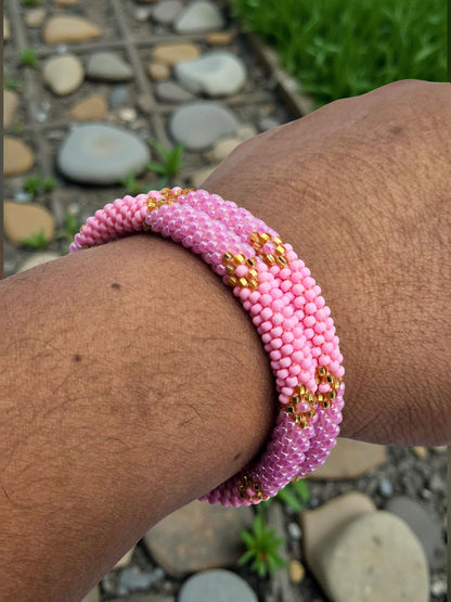 Boho Beaded Bracelets – Set of 2 Handmade Nepal Seed Bead PINK Bracelets | Women’s Fashion Jewelry