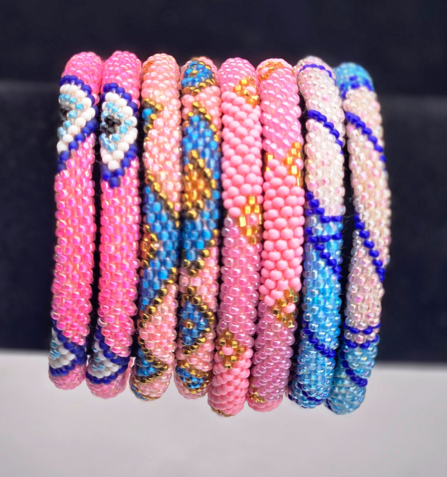 Wholesale 8 Pcs Pink Color Boho Beaded Bracelets – Handmade Nepal Seed Bead Bangles | Women’s Fashion Jewelry |FREE Shipping