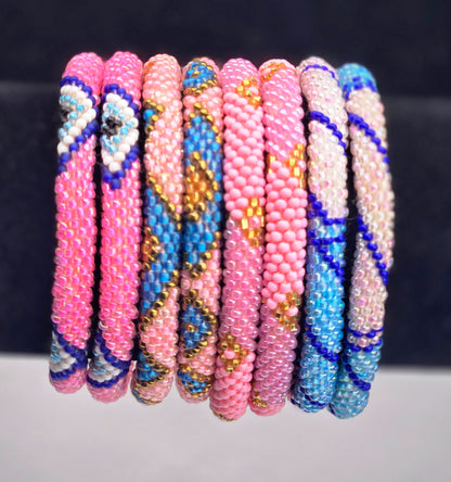 Wholesale 8 Pcs Pink Color Boho Beaded Bracelets – Handmade Nepal Seed Bead Bangles | Women’s Fashion Jewelry |FREE Shipping