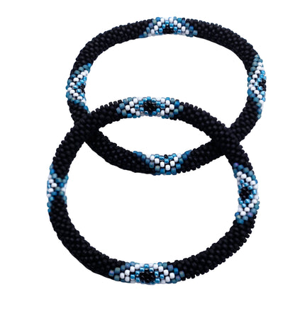 Boho Beaded Bracelets – Set of 2 Handmade Nepal Seed Bead Black Color Crochet Bracelets | Women’s Fashion Jewelry