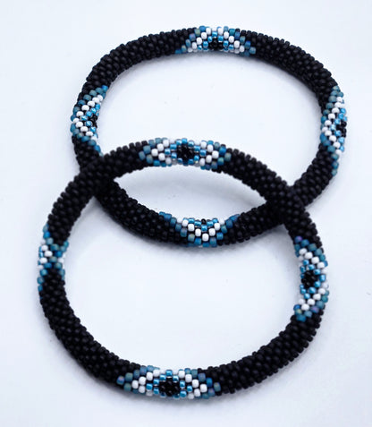 Boho Beaded Bracelets – Set of 2 Handmade Nepal Seed Bead Black Color Crochet Bracelets | Women’s Fashion Jewelry