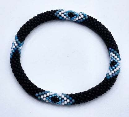 Boho Beaded Bracelets – Set of 2 Handmade Nepal Seed Bead Black Color Crochet Bracelets | Women’s Fashion Jewelry