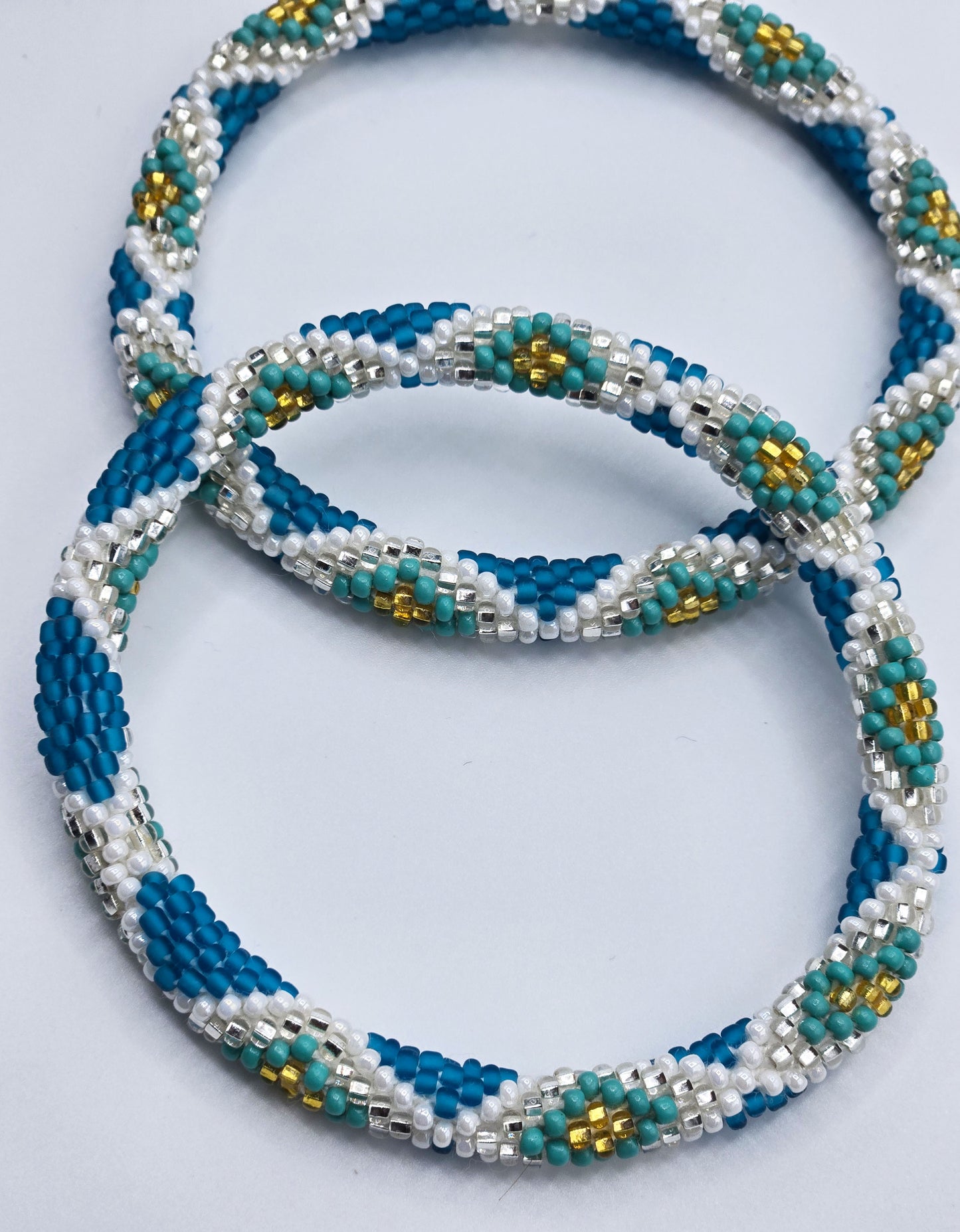 Boho Beaded Bracelets – Set of 2 Handmade Nepal Seed Bead Blue Color Crochet Bracelets | Women’s Fashion Jewelry