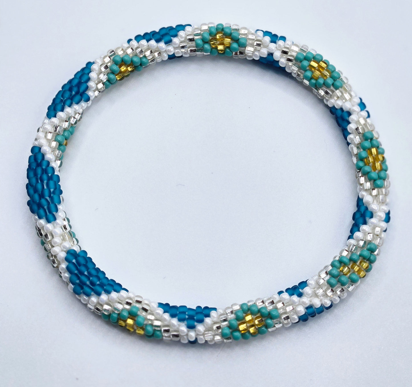 Boho Beaded Bracelets – Set of 2 Handmade Nepal Seed Bead Blue Color Crochet Bracelets | Women’s Fashion Jewelry