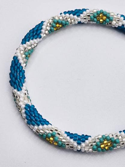 Boho Beaded Bracelets – Set of 2 Handmade Nepal Seed Bead Blue Color Crochet Bracelets | Women’s Fashion Jewelry