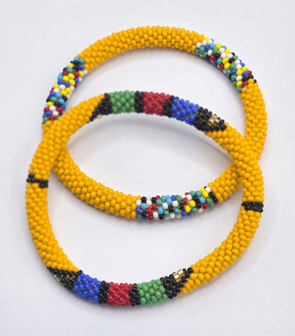 Boho Beaded Bracelets – Set of 2 Handmade Nepal Seed Bead Orange Color Crochet Bracelets | Women’s Fashion Jewelry