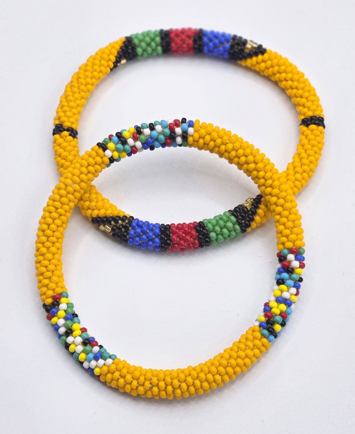 Boho Beaded Bracelets – Set of 2 Handmade Nepal Seed Bead Orange Color Crochet Bracelets | Women’s Fashion Jewelry