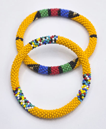 Boho Beaded Bracelets – Set of 2 Handmade Nepal Seed Bead Orange Color Crochet Bracelets | Women’s Fashion Jewelry