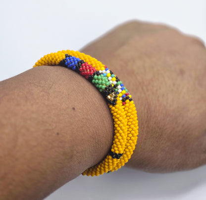 Boho Beaded Bracelets – Set of 2 Handmade Nepal Seed Bead Orange Color Crochet Bracelets | Women’s Fashion Jewelry