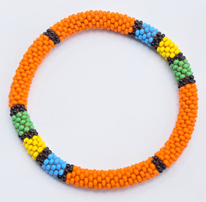 Boho Beaded Bracelets – Set of 3 Handmade Nepal Seed Bead Orange Color Crochet Bracelets | Women’s Fashion Jewelry
