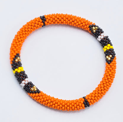 Boho Beaded Bracelets – Set of 3 Handmade Nepal Seed Bead Orange Color Crochet Bracelets | Women’s Fashion Jewelry
