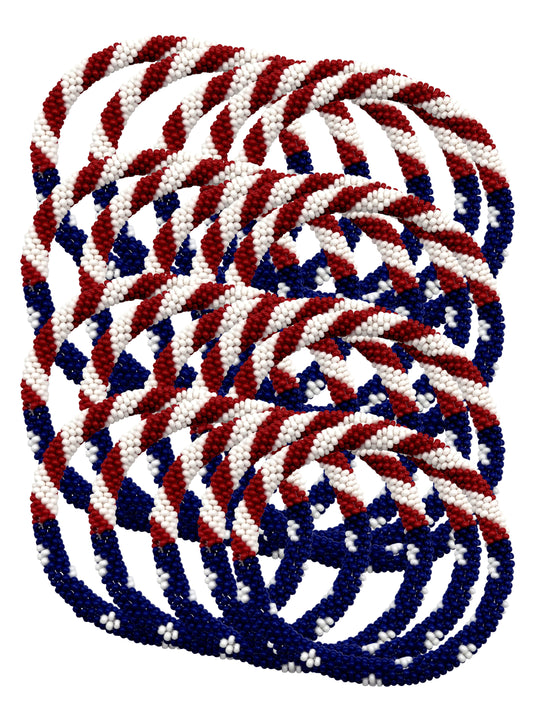 Wholesale 24 Pcs American flag Design Patriotic Color Boho Beaded Bracelets – Handmade Nepal Seed Bead Bangles | Women’s Fashion Jewelry |FREE Shipping