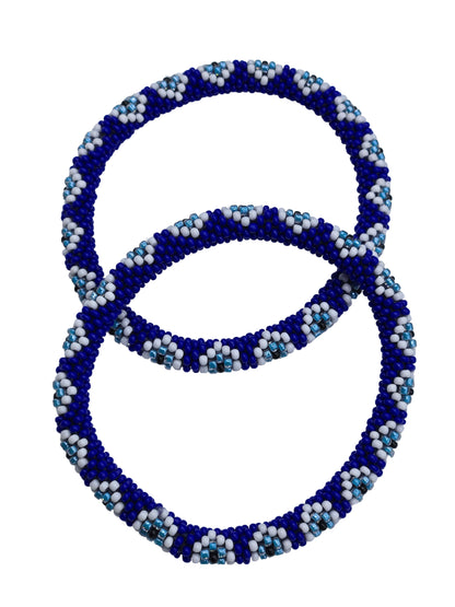 Boho Beaded Bracelets – Set of 2 Handmade Nepal Seed Bead Blue Evil Eye Bracelets | Women’s Fashion Jewelry