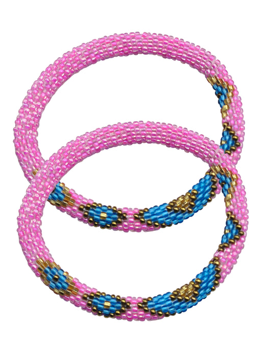 Set of 2 Handmade Nepal Glass Beaded Boho Crochet Bracelets | Seed Bead Bangles | Women’s Fashion Jewelry & Boho Accessories