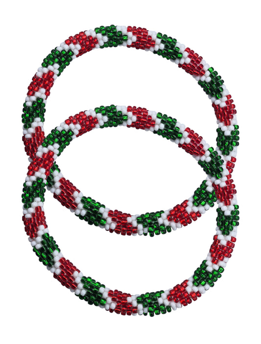 Boho Beaded Bracelets – Set of 2 Handmade Nepal Seed Bead Bangles | Women’s Fashion Jewelry