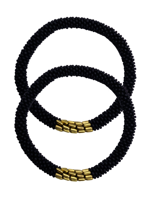 Boho Beaded Bracelets – Set of 2 Handmade Nepal Seed Bead Bangles | Women’s Fashion Jewelry