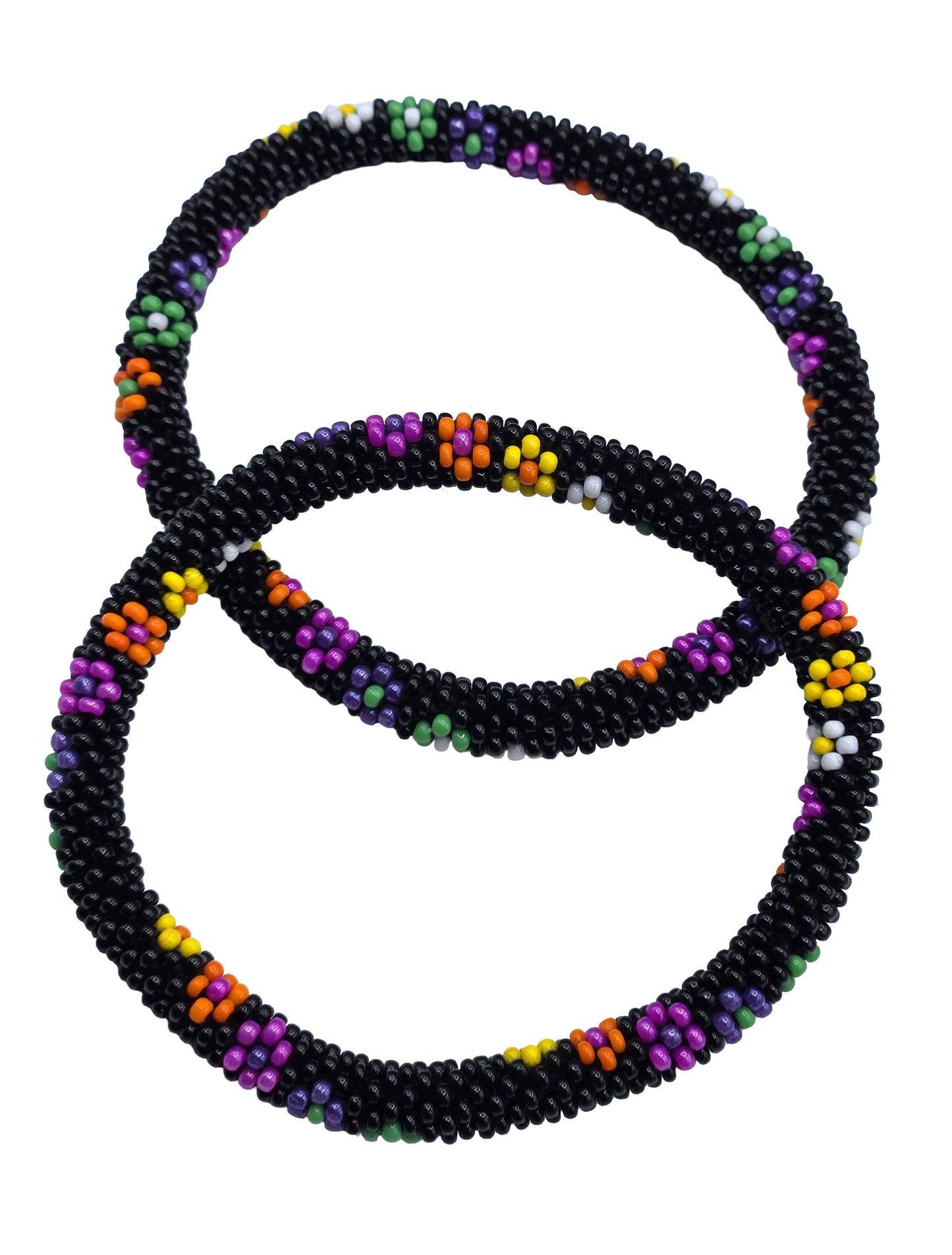 Boho Beaded Bracelets – Set of 2 Handmade Nepal Seed Bead Flower Design Bracelets | Women’s Fashion Jewelry