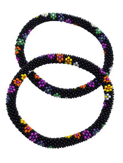 Boho Beaded Bracelets – Set of 2 Handmade Nepal Seed Bead Flower Design Bracelets | Women’s Fashion Jewelry