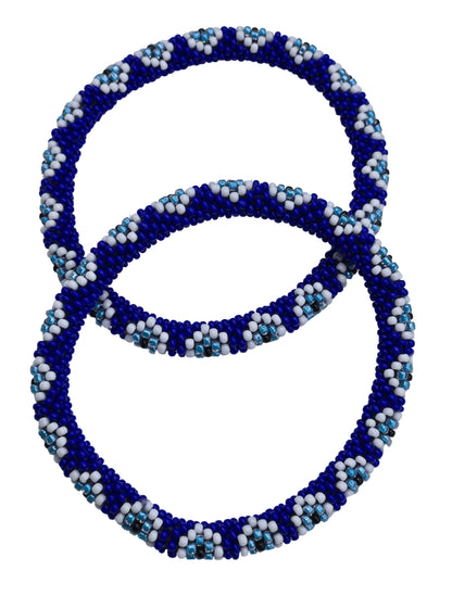 Boho Beaded Bracelets – Set of 2 Handmade Nepal Seed Bead Blue Evil Eye Bracelets | Women’s Fashion Jewelry