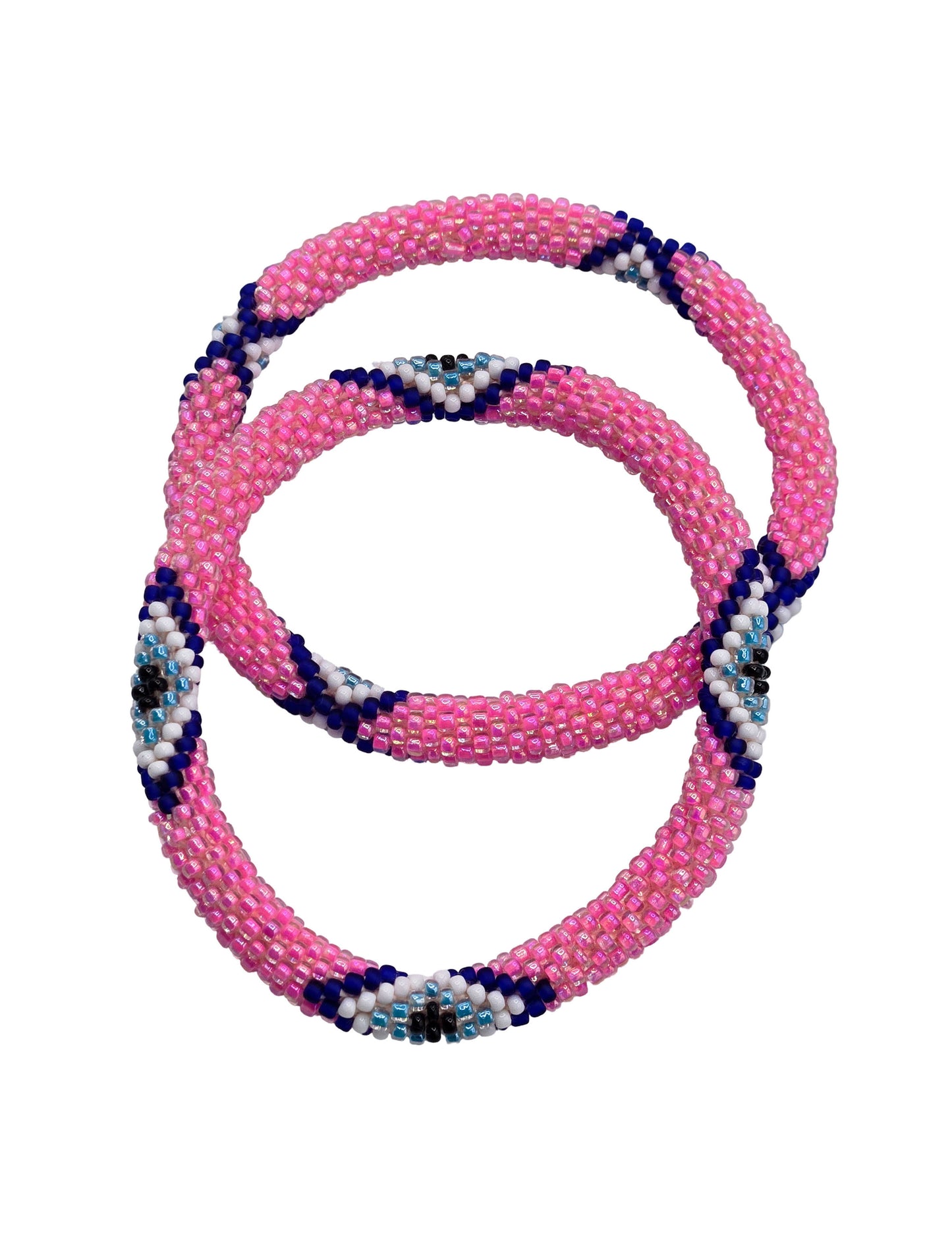 Boho Beaded Bracelets – Set of 2 Handmade Nepal Seed Bead Blue Evil Eye in a Pink Bracelets | Women’s Fashion Jewelry