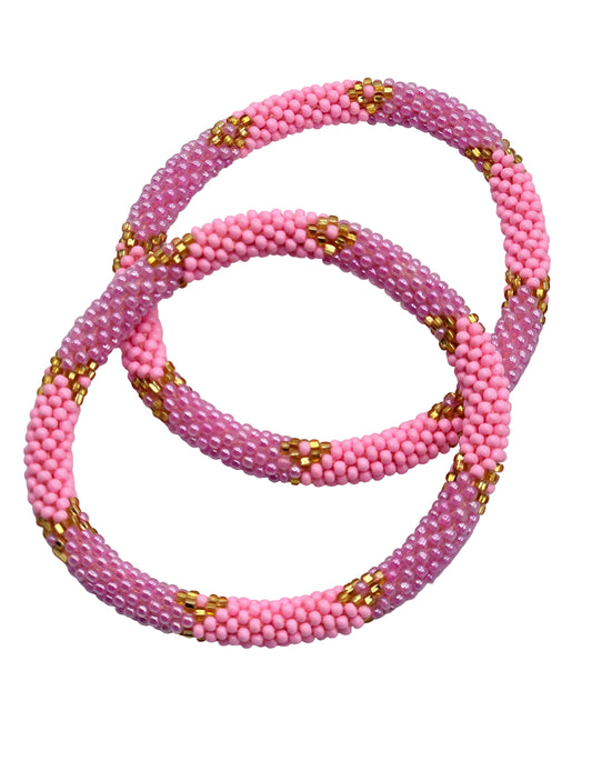Boho Beaded Bracelets – Set of 2 Handmade Nepal Seed Bead PINK Bracelets | Women’s Fashion Jewelry