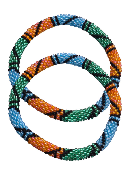 Boho Beaded Bracelets – Set of 2 Handmade Nepal Seed Bead Multi Color Crochet Bracelets | Women’s Fashion Jewelry