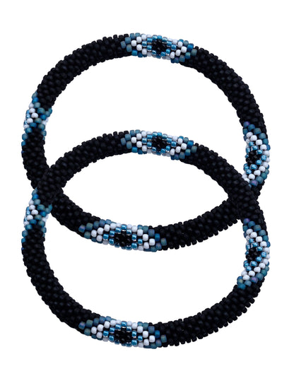 Boho Beaded Bracelets – Set of 2 Handmade Nepal Seed Bead Black Color Crochet Bracelets | Women’s Fashion Jewelry