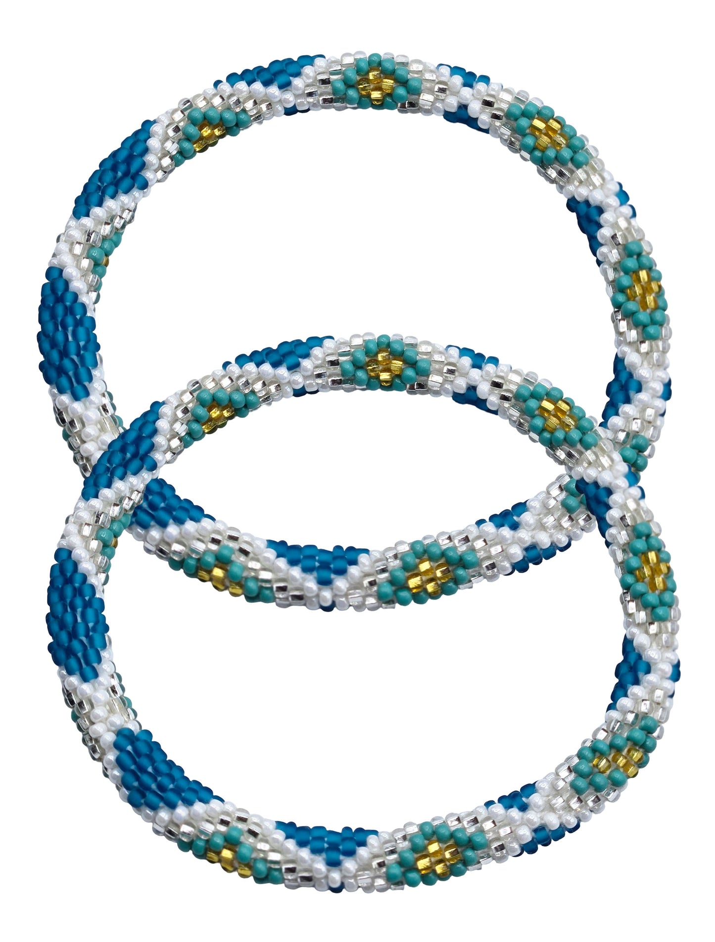 Boho Beaded Bracelets – Set of 2 Handmade Nepal Seed Bead Blue Color Crochet Bracelets | Women’s Fashion Jewelry