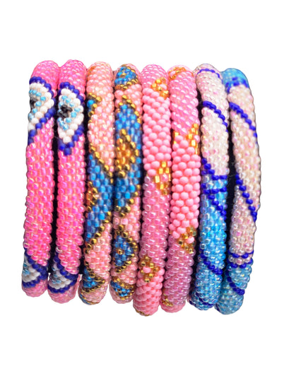Wholesale 8 Pcs Pink Color Boho Beaded Bracelets – Handmade Nepal Seed Bead Bangles | Women’s Fashion Jewelry |FREE Shipping