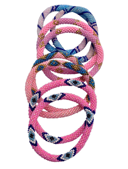 Wholesale 8 Pcs Pink Color Boho Beaded Bracelets – Handmade Nepal Seed Bead Bangles | Women’s Fashion Jewelry |FREE Shipping